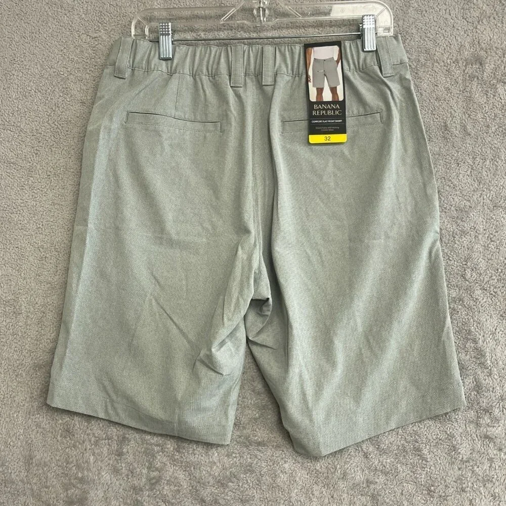 NEW Banana Republic Men's Size 32 Comfort Flat Front Shorts Gray Polyester